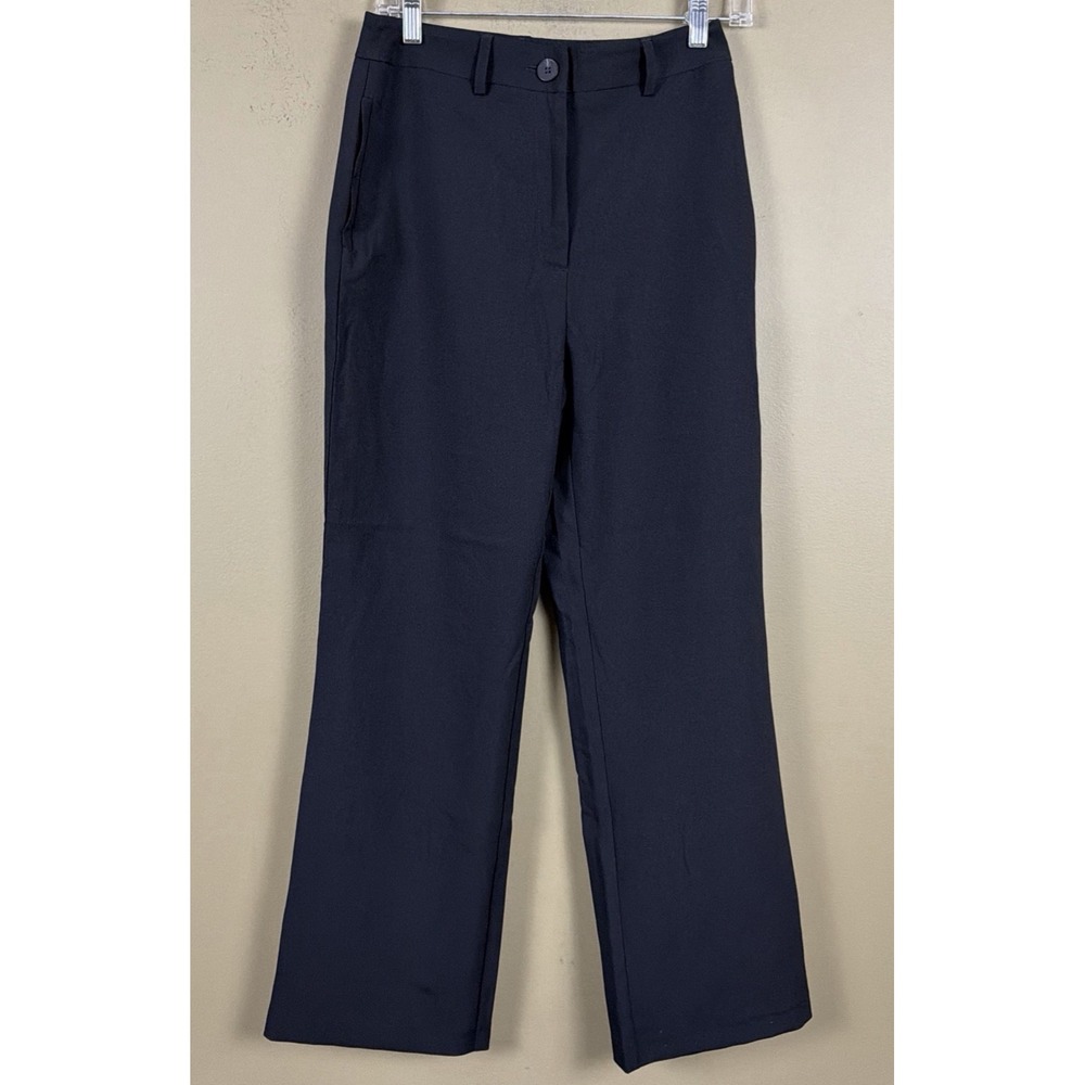 Topshop Black Flat Front High Waisted Straight Wide Leg Trousers Dress Pant Sz 2